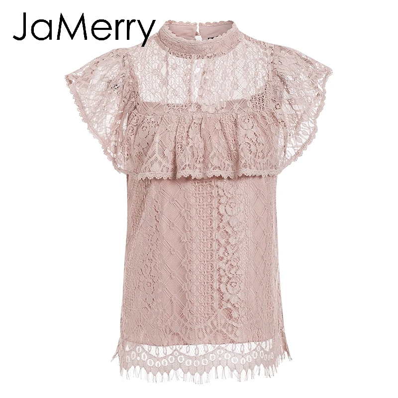 Женская винтажная кружевная блузка JaMerry Элегантная с вышивкой и оборками на