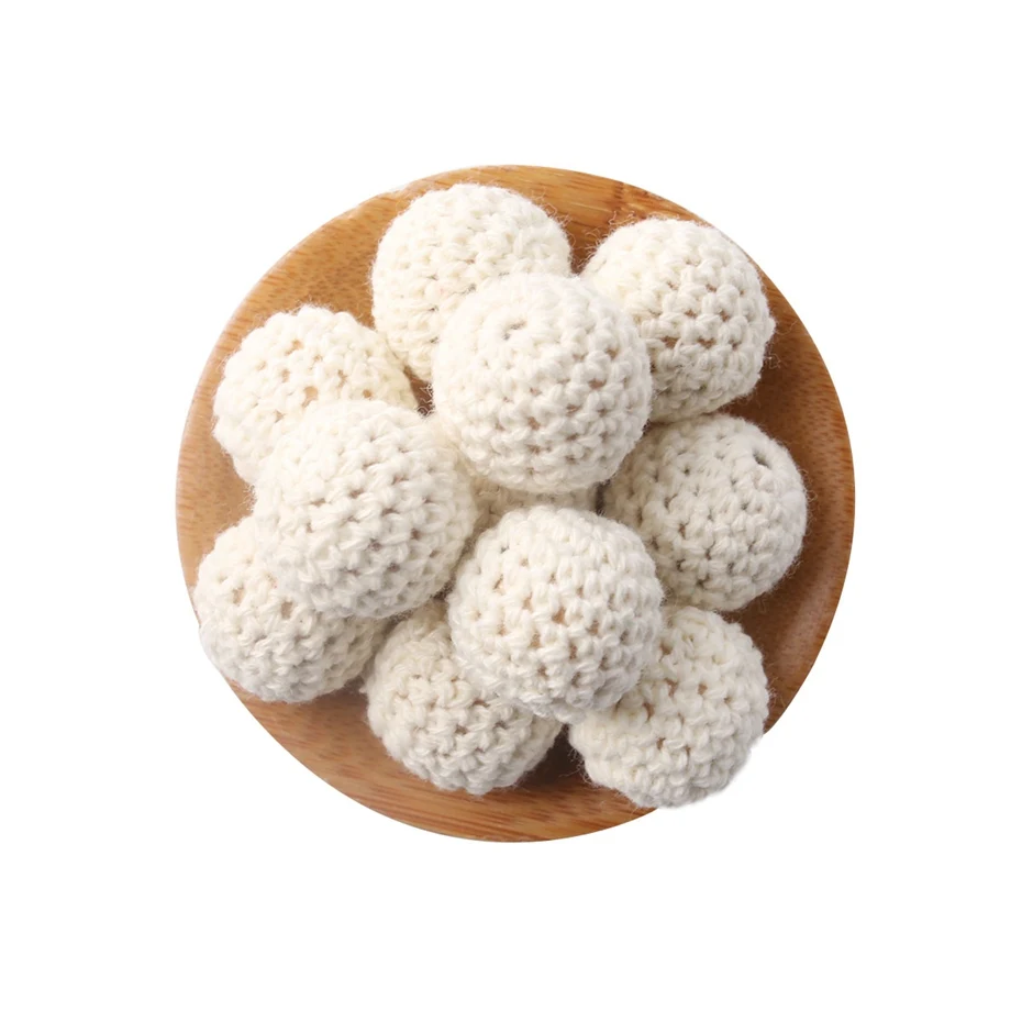Beige Crochet Beads 20 мм, 5 шт., деревянные бусины для вязания крючком, жевательные бусины, сделай сам, Прорезывание Зубов, ожерелье для соски, цепочки, аксессуары, деревянные прорезыватели, детские товары, игрушки - Цвет: Beige Crochet Beads