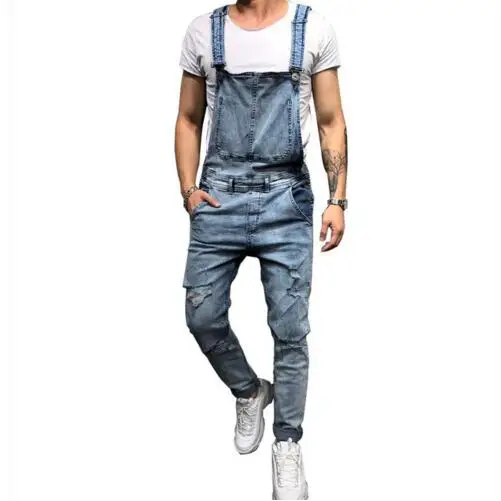 

MORUANCLE Fashion Men's Ripped Jeans Jumpsuits Hi Street Distressed Denim Bib Overalls For Man Suspender Pants Size S-XXXL