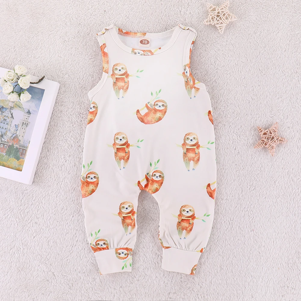 Newborn baby boy rompers Cartoon sloth print 2018 Summer sleeveless infant girl baby clothing jumpsuit