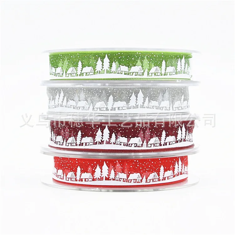 

15mm 20meters Printed Christmas Tree House Snowflake Organza Sheer Ribbon for Christmas Party Supplies