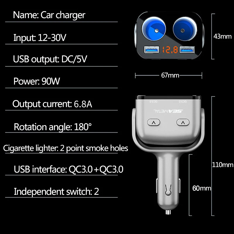 QC3.0 автомобиля Зарядное устройство Dual Порты USB ЖК дисплей Дисплей 12 30В авто разъем