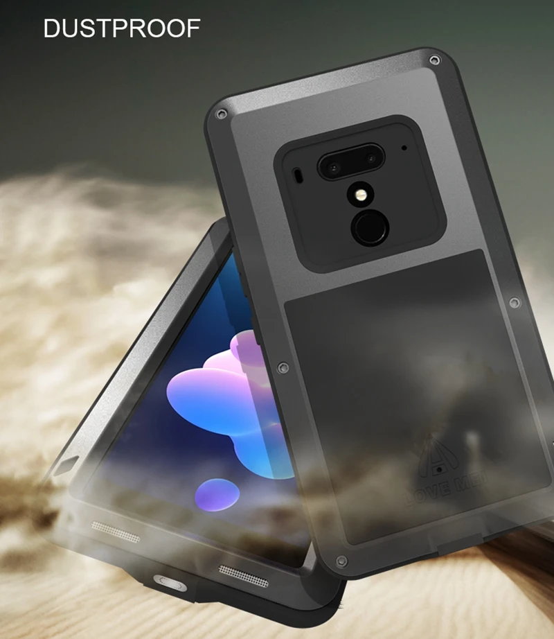 Lovemei Чехлы для HTC U12 Plus алюминиевый металл + стекло Gorilla Shock Drop водонепроницаемый