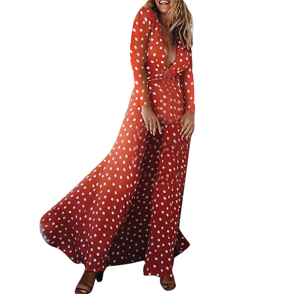 Женское пляжное платье в горошек JAYCOSIN Элегантное повседневное с длинным рукавом