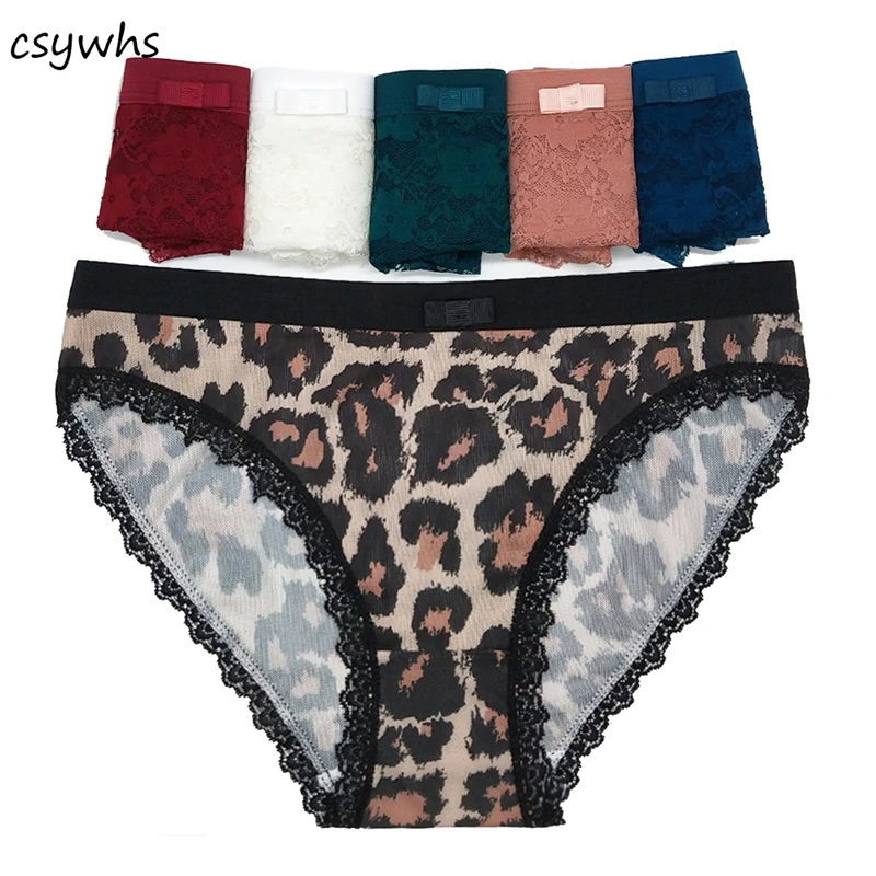 

CSYWHS 5pcs Lot Transparent Sexy Panties Womens Lace Leopard Briefs Hollow Out Underwear for Girls Panty Lingerie Intimates S-XL