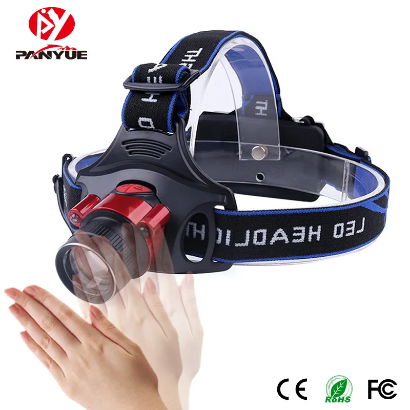 PANYUE IR Sensor 1000lm LED налобный фонарь XM-L T6 Водонепроницаемый Zoom головная лампа 18650