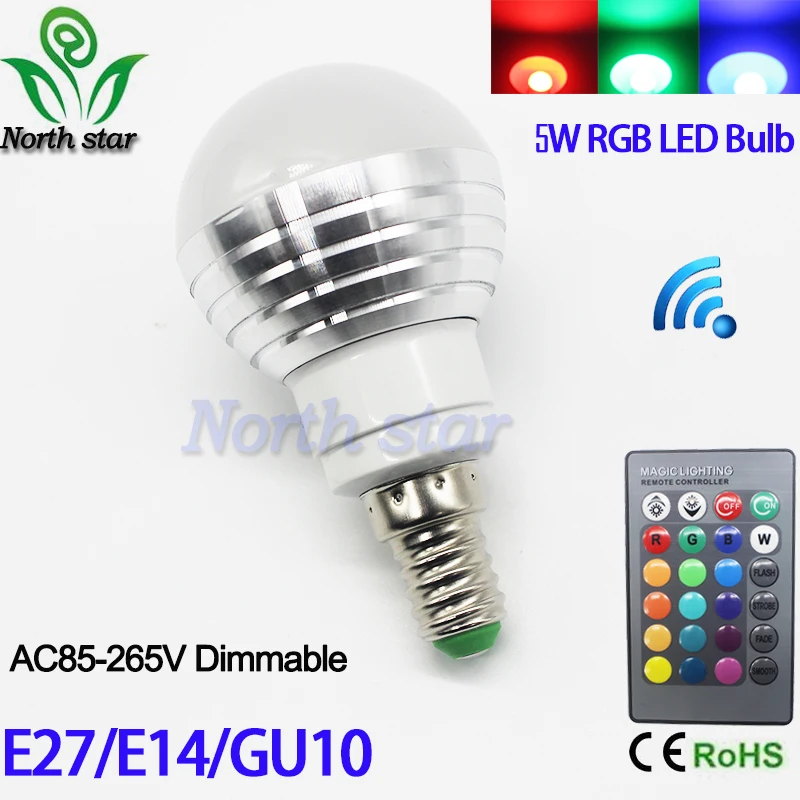 Lowest price E27 E14 GU10 LED RGB Bulb lamp AC110V 220V 5W Spotlight lighting+IR Remote Control 16 colors | Лампы и освещение