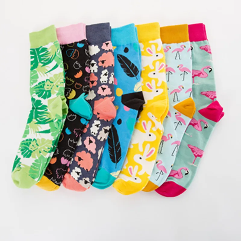 

combed Cotton Men Socks Colorful Jacquard Crew Happy Socks Korea Monstera Leaf/ Eggs Funny Socks Smiley dress Chaussettes