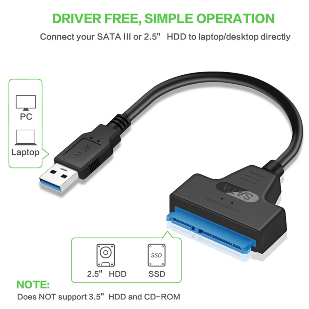 Hard Drive 5 Gbps Laptops Accessories Converter Adapter Cable SSD Storage Device Desktops USB 3.0 To 2.5 SATA UASP 15 Pin |