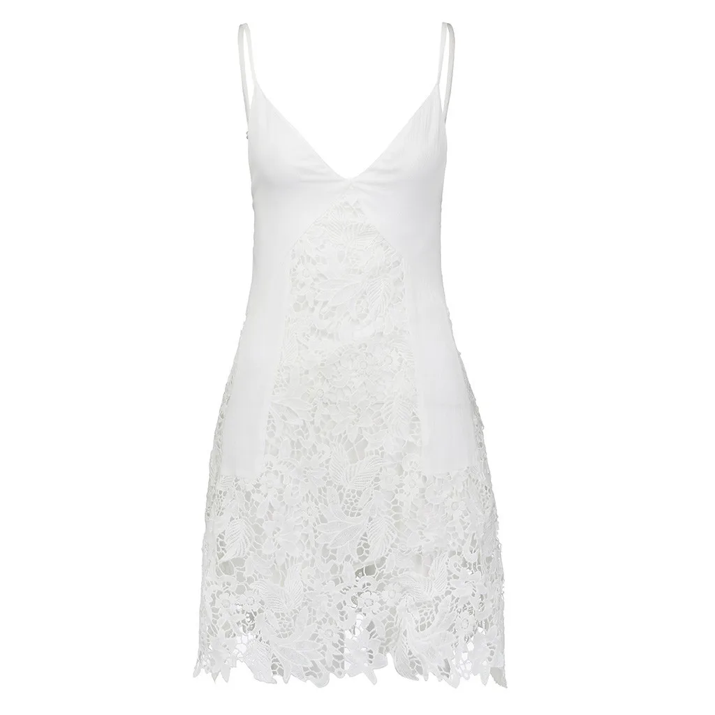 Женское сексуальное Белое Кружевное платье на бретельках с открытой спиной
