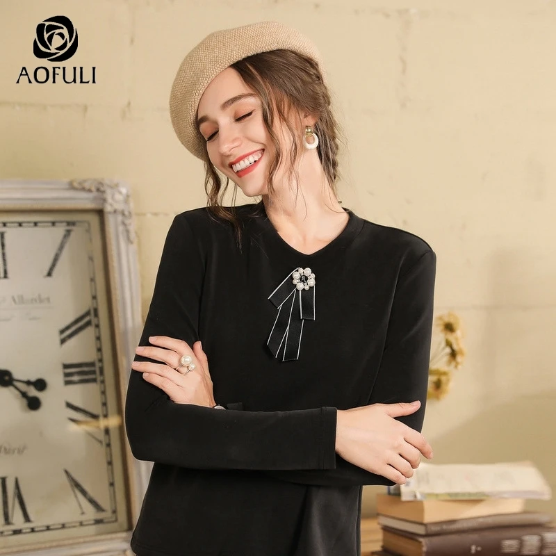 L/XL/4XL Классический женский черный Свитшот с длинным рукавом короткий топ