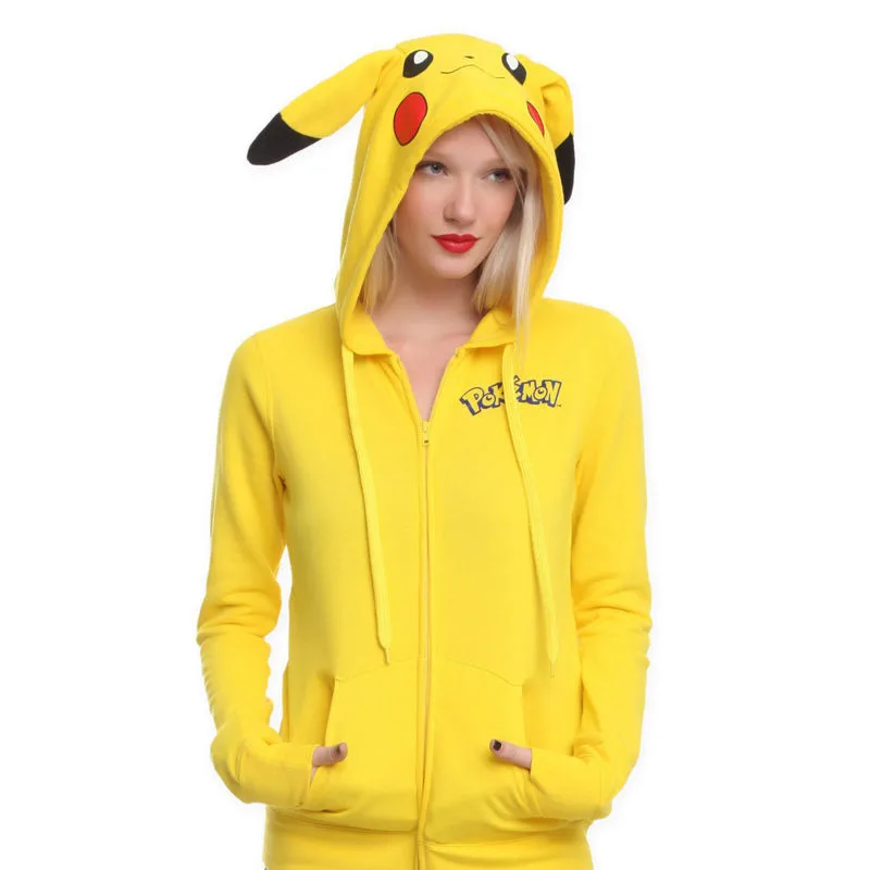 2017 режим Frauen Jacke гелб Solide Покемон Пикачу печатных SchwanzTotoro свитер с капюшоном