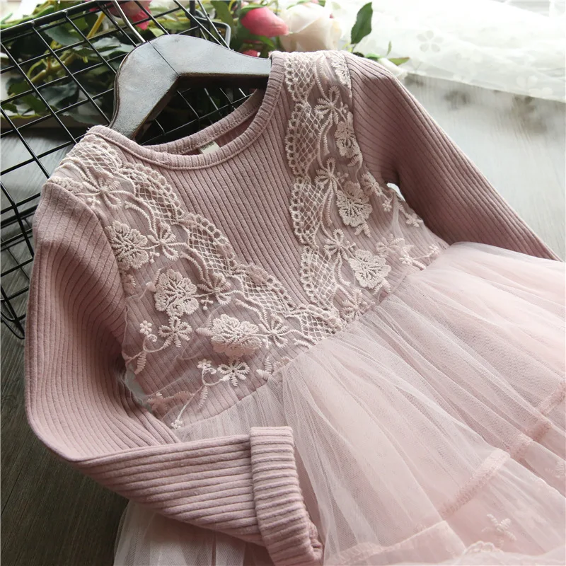 2019 Fashion Spring Autumn Girls Dress lace Mesh Long Sleeve Girl Clothes Baby Princess For Children Clothing | Детская одежда и
