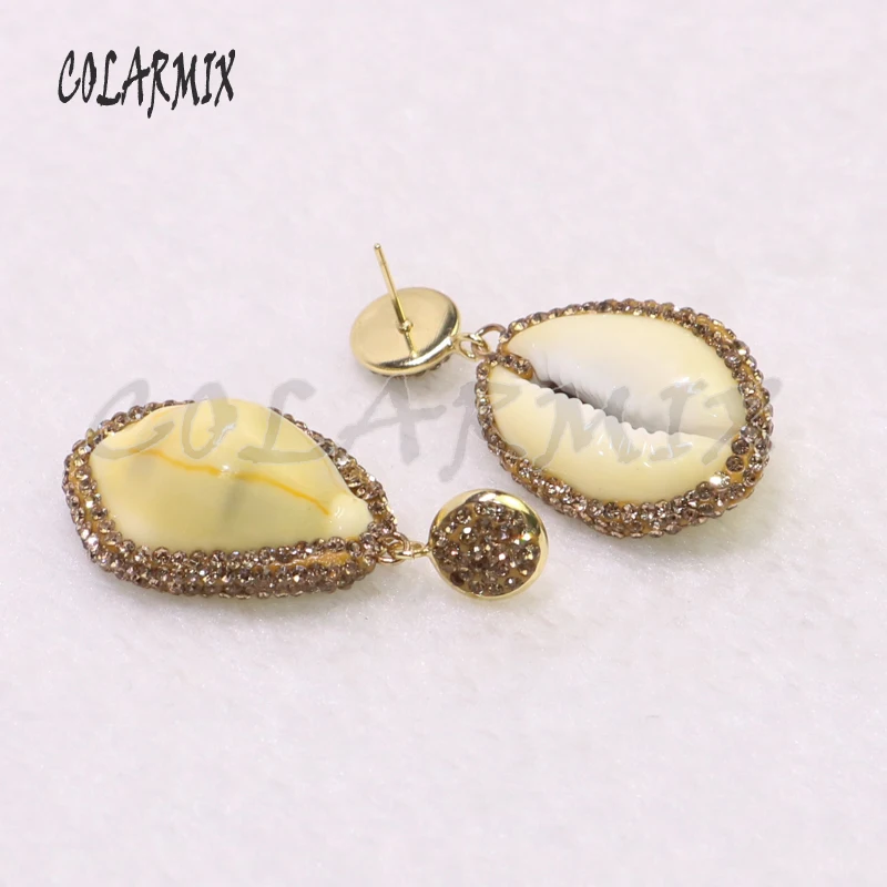 Natural shell stone pave gold color rhinestone earrings yellow fashion jewelry earrings7142 | Украшения и аксессуары