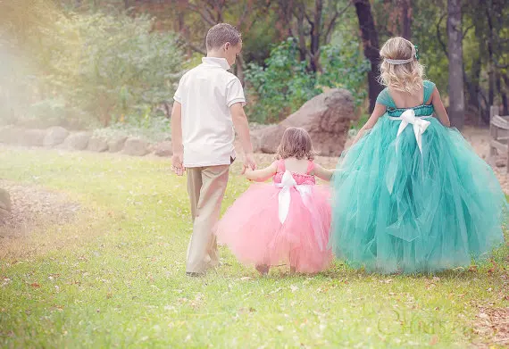 Candy Color Girls Pink Long Tutu Dress Kids Fluffy Tulle Princess Wedding Dresses with Satin Bow Waist Children Party Tutus 1Pcs | Детская