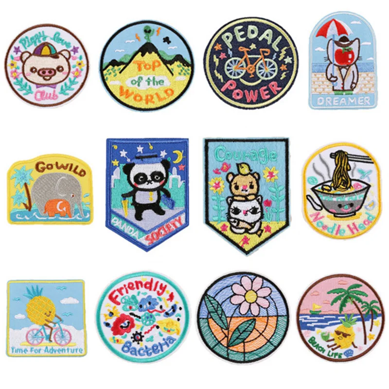 

Panda Elephant Pineapple Cat Cute Cartoon Embroidered Patches Iron on Applique Embroidery Flower Patches DIY Badges for Clothes