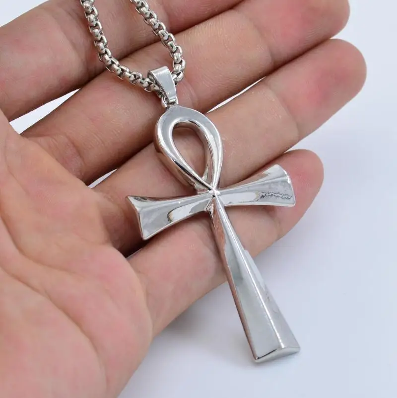 Silver Кулон с крестиком из циркона Ankh, золотой серебряный сплав, CZ Египетский ключ жизни, ожерелье с кулоном для мужчин и женщин, ювелирные изделия в стиле хип-хоп - Окраска металла: Silver