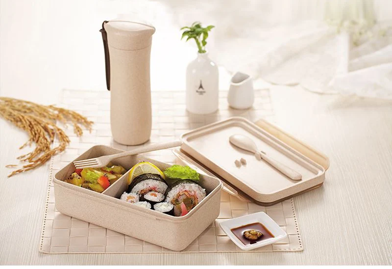 Японский стиль пшеничной соломы пластиковые Bento боксы портативный школьный детский контейнер для хранения фруктов и еды СВЧ Сейф Ланчбокс
