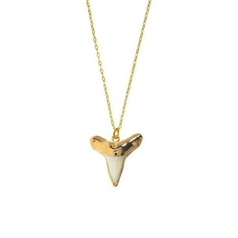 

Gold Necklaces Pendants For Women White Enameled Shark Tooth Necklace