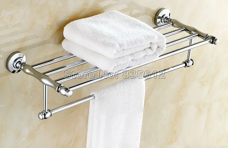 

Polished Chrome Wall Mounted Bathroom Towel Rack Shelf Rails Double Bar Wba801