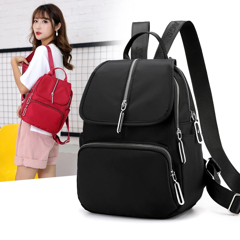Lightweight Nylon Backpack Waterproof Breathable Fabric Students School Bag Fashion Solid Color Shoulder Schoolbag Knapsack