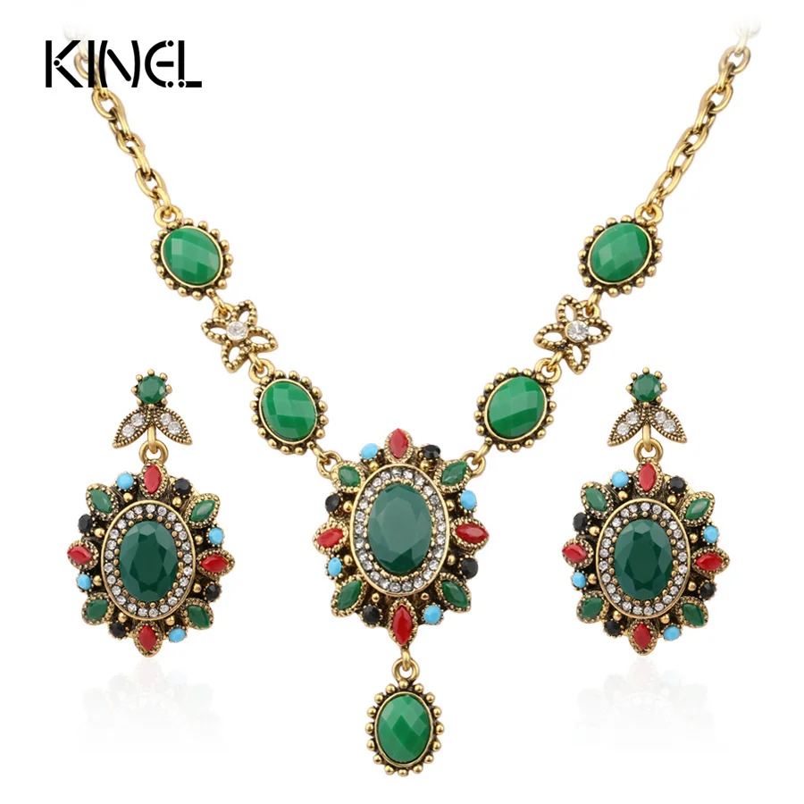 Женский винтажный комплект ювелирных изделий сережки и ожерелье золотого цвета