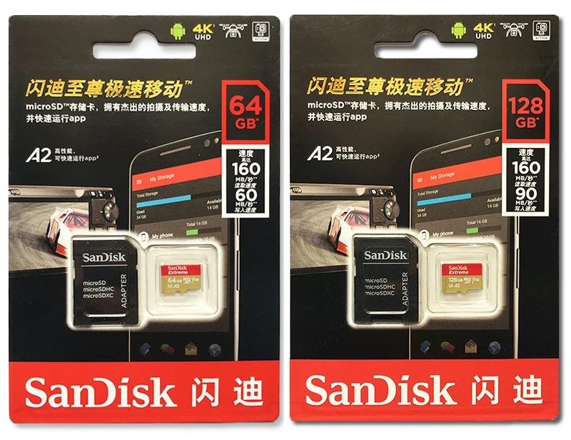 Двойной Флеш-накопитель SanDisk 64GB Extreme MicroSD карта 32 Гб карта памяти TF флеш-карта UHS-I U3 C10 V30 cartao de memoria 4K 160 МБ/с. с адаптером SD