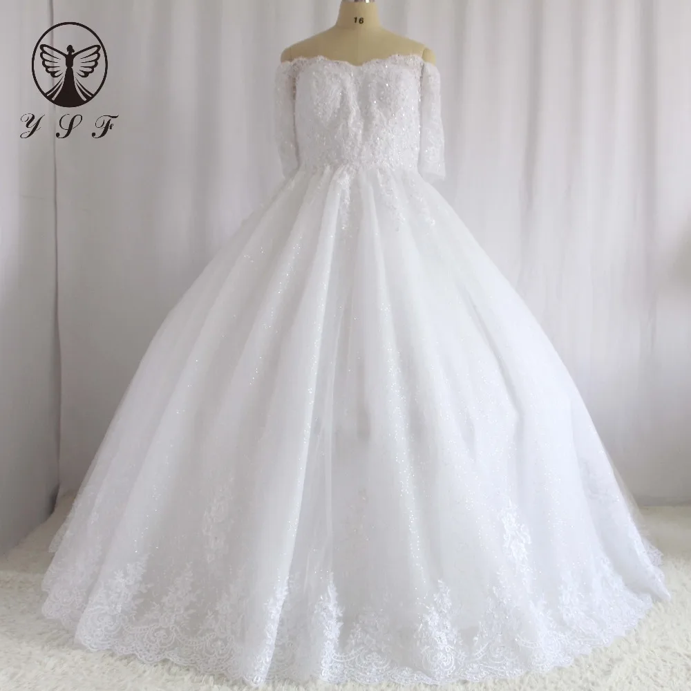 Винтаж Vestidos De Novias милое расшитое бисером кружево Половина рукава Bling бальное