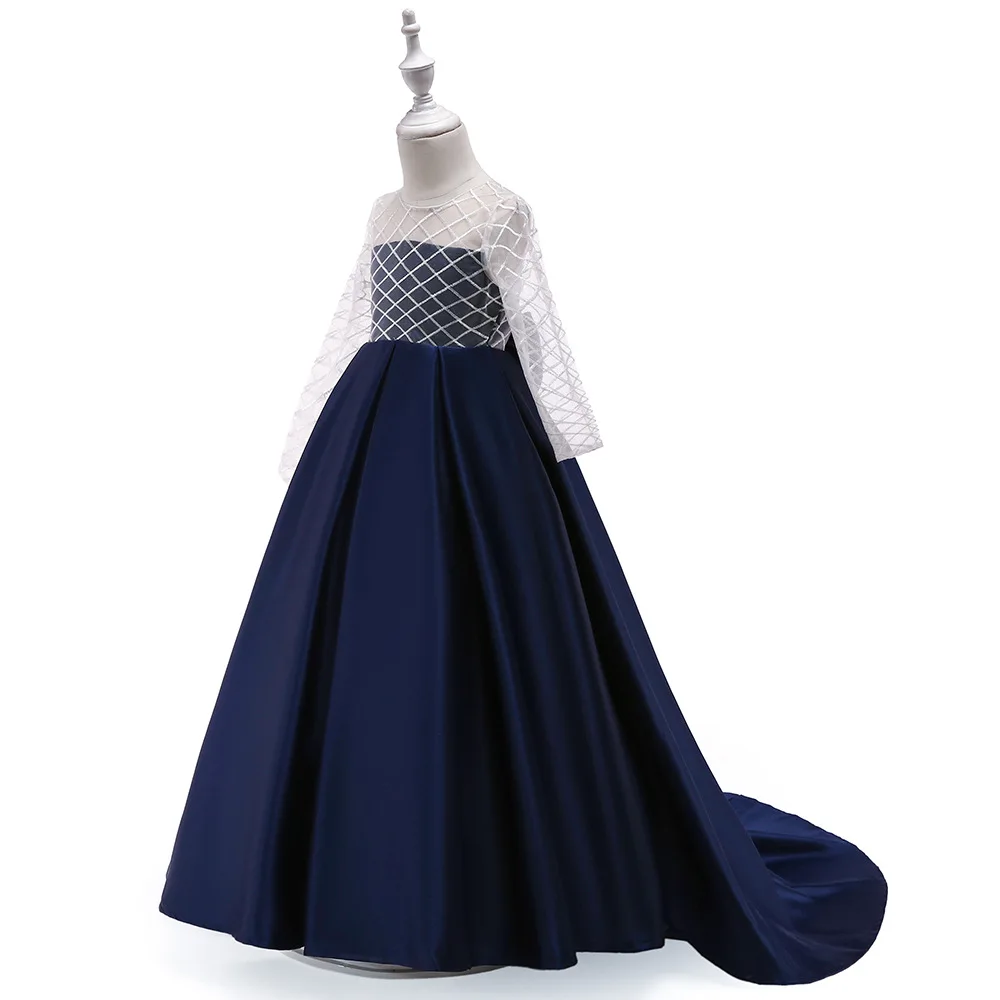 

Elegant Kids Dresses Girls Lace Sleeves Satin Party Wedding Dress Formal Children Evening Dress