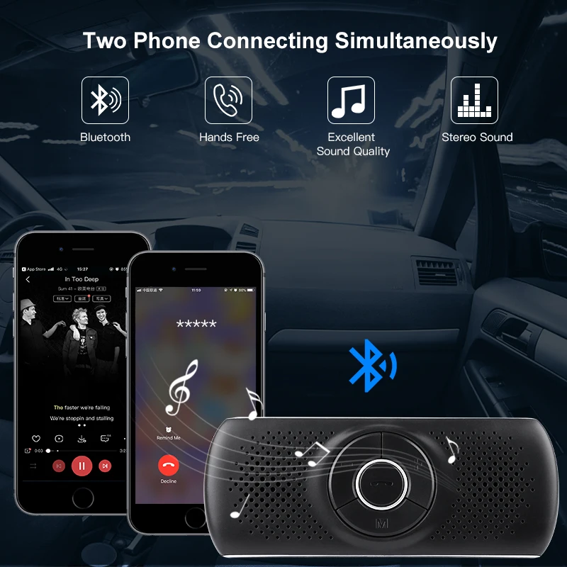Фото Handfree Bluetooth Car Kit MP3 Player Bluetooth 4.2 EDR SIRI 3W Speaker Car Bluetooth Handsfree Kit Support TF Connect 2 Phones №2