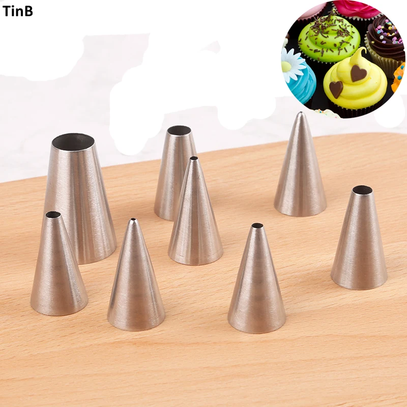 

8pcs Round cake cream nozzles icing piping nozzles DIY Cake Decorating Tools Stainless Steel Tubes Cookie Pastry Cupcake Tips
