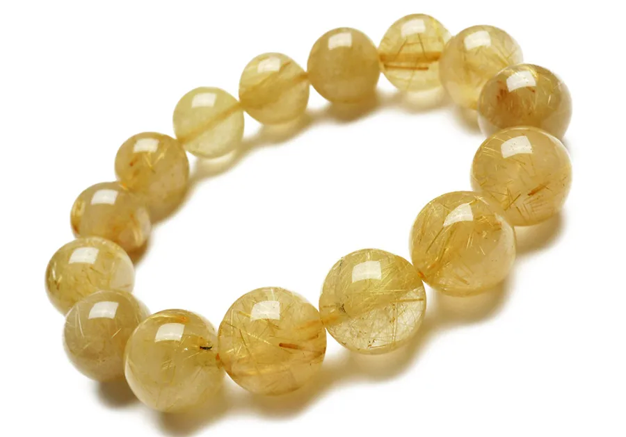 15mm Genuine Natural Gold Rutilated Quartz Bracelets For Women Men Stretch Crystal Round Bead Bracelet | Украшения и аксессуары