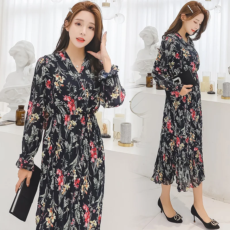 Женское офисное платье трапециевидной формы Черное и белое с длинным рукавом