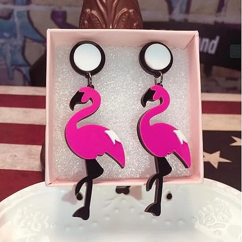 

Fashion Big Acrylic Flamingo Drop Earrings For Women Girl's Punk Birds Dangle Long Earrings Female Brincos Party Jewelry