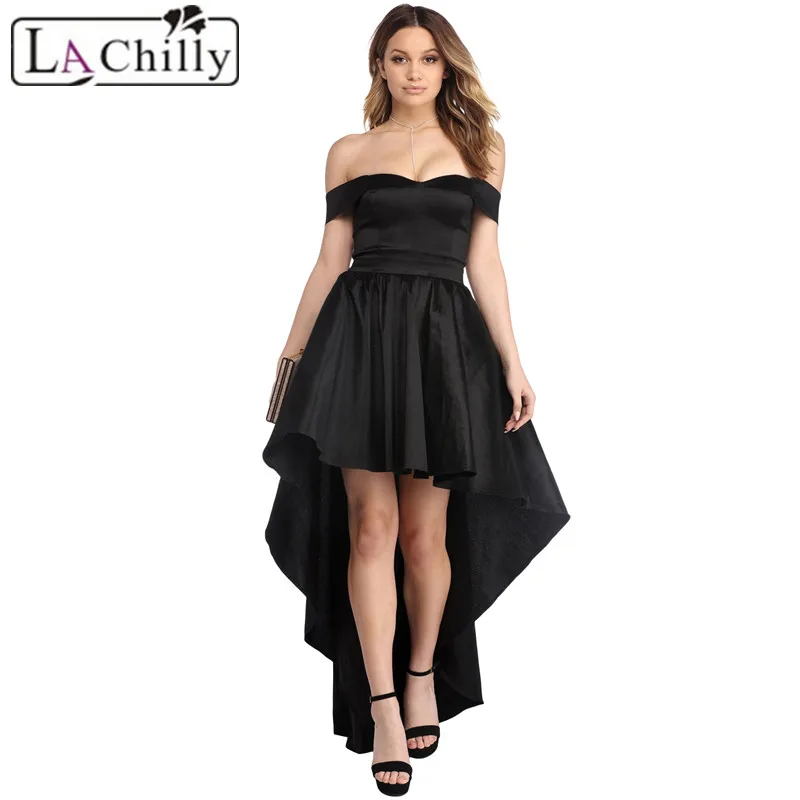 La Chilly Womens Clothing 2018 Asymmetrical Summer Dresses Black Red Off Shoulder Party Taffeta Gown Vestido De Verano LC610350 | Женская