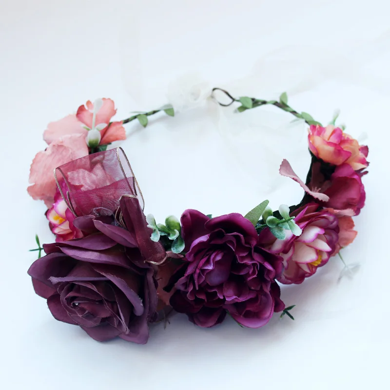 Женский свадебный венок с цветочной короной повязка на голову цветами для