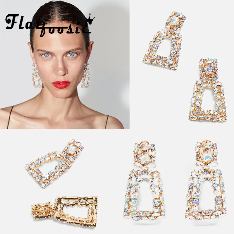 Flatfoosie Модные женские серьги-капельки из стекла в стиле бохо с квадратными подвесками, блестящие ювелирные изделия, фирменный дизайн, популярные вечерние висячие серьги