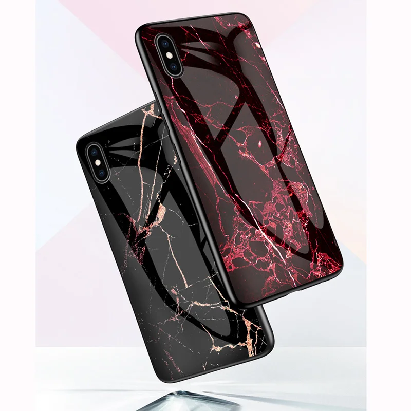 Tempered Glass Phone Case For iPhone XS MAX XR X Cases Soft Edge 7 8 6 6S Plus Cover Luxury Marble Hard Shell Bumper | Мобильные