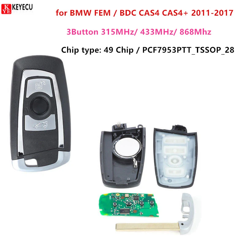 Keyecu для BMW FEM / BDC CAS4 + 2011-2017 умный дистанционный ключ-брелок от машины 315 МГц/433 МГц/868