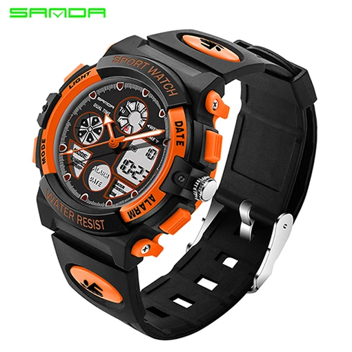 orange SANDA модные детские часы, спортивные светодиодный цифровые детские часы для мальчиков и девочек, детские водонепроницаемые наручные часы для детей, подарки 116 - Цвет: orange