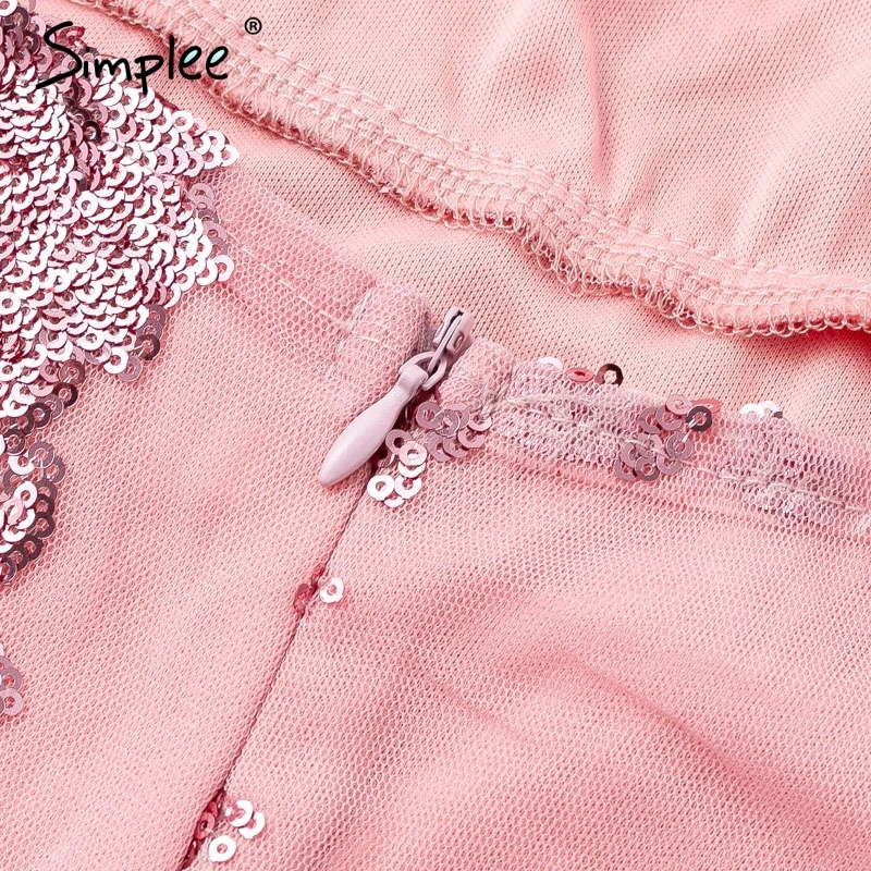 Simplee открытая спина завязывается кисточкой сетки блесток сексуальное платье