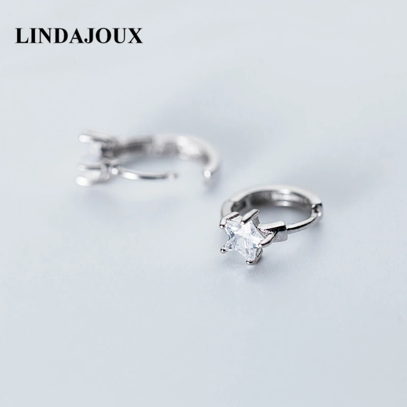 LINDAJOUX 2018 звезда Цирконий круглые серьги гвоздики из стерлингового серебра 925