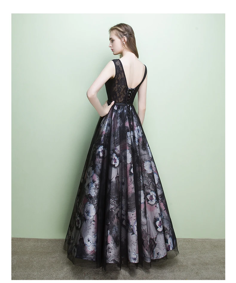 Вечернее платье 2017 кружевное длинное с цветочным принтом Princessally V образный вырез