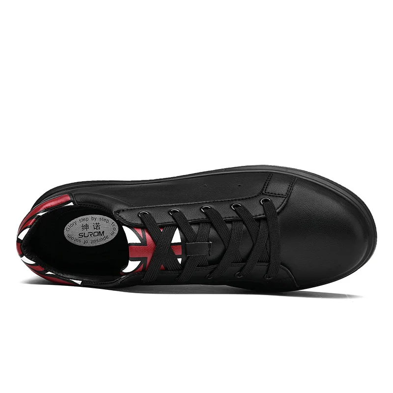 SUROM Male Shoes Adult Lace up Fashion Sneakers Artifical Leather Black White Color Men'sneakers Simple Design Men Krasovki | Обувь