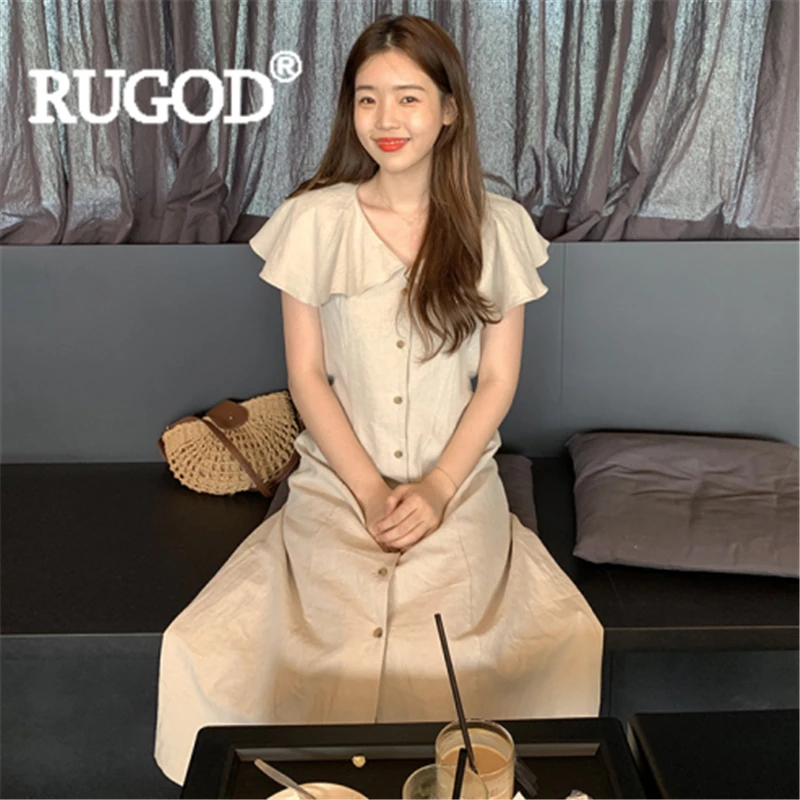 Женское однотонное платье RUGOD корейское прямое свободное однобортное длинное