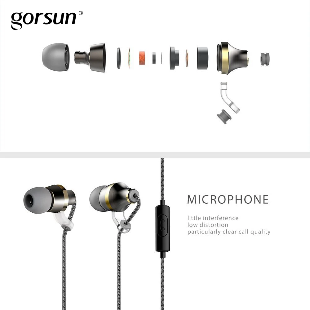Gorsun C7 стерео наушники в ухо с микрофоном шумоподавление вкладыши глубокий бас