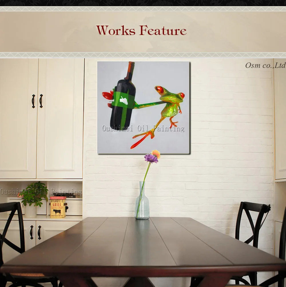 Картина маслом на холсте забавная лягушка с вином | Дом и сад