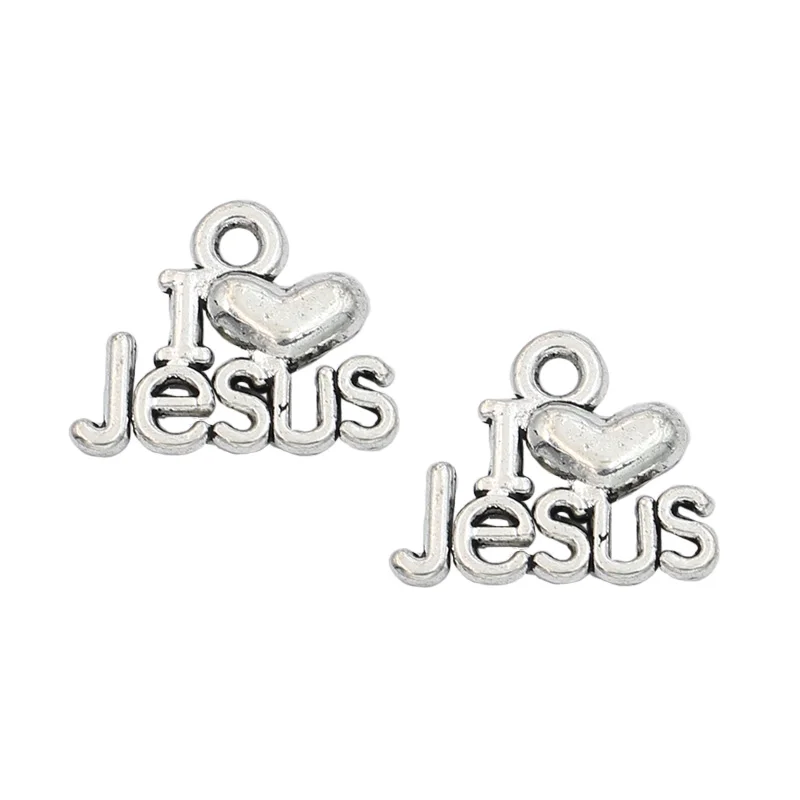 Подвеска Шарм Я люблю Иисуса для браслета ожерелья тибетское посеребренное