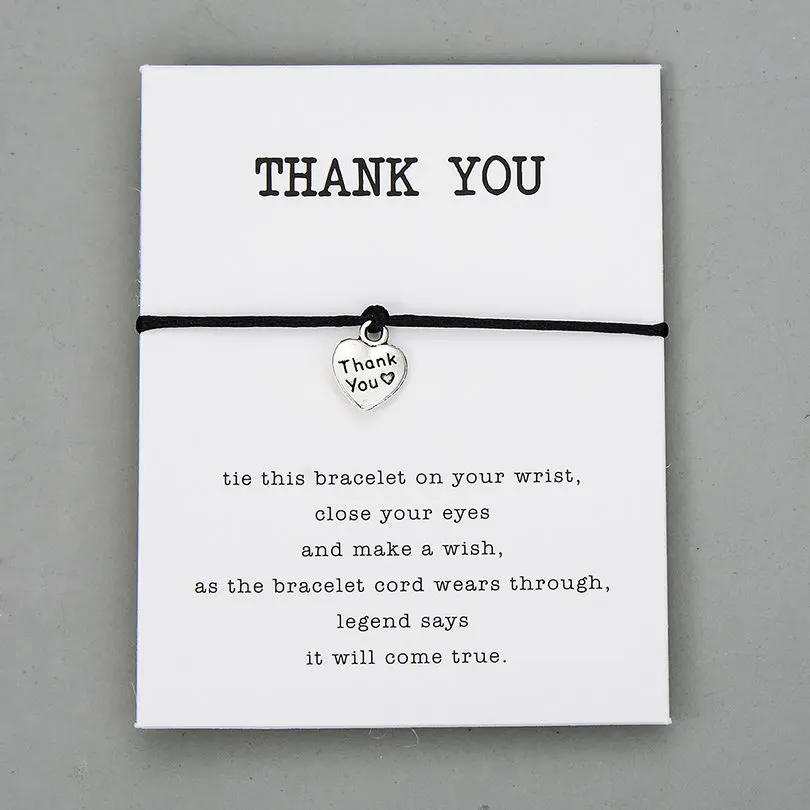 black with card Pipitree СПАСИБО сердце Шарм браслет желаний подарок на удачу красная струна браслеты для женщин мужчин детей влюбленных Пара дружбы ювелирные изделия - Окраска металла: black with card