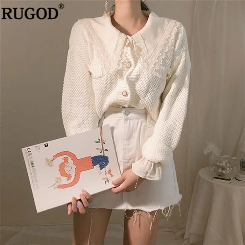RUGOD Vintage Fashion Women Tops Solid O-Neck Casual Cardigans 2020 Knitted Warm Winter Clothes pull femme hiver |